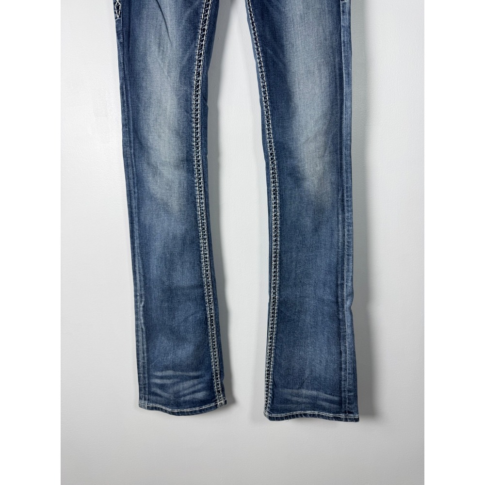 Y2K Rock Revival Womens 25 Nancy Bootcut Jeans Blue Embellished Frayed E8536M85X - Picture 14 of 14